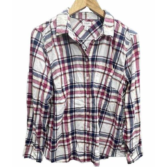 J. Crew Boy Fit Roomy Women's Size XL Light Flannel Plaid Button Down Shirt - Picture 1 of 10